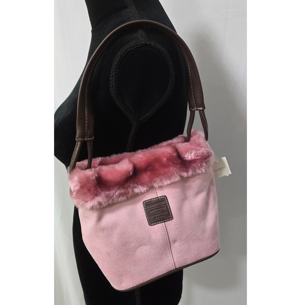 Y2K Vtg Liz Claiborne handbag women small pink faux fur Barbiecore Coquette